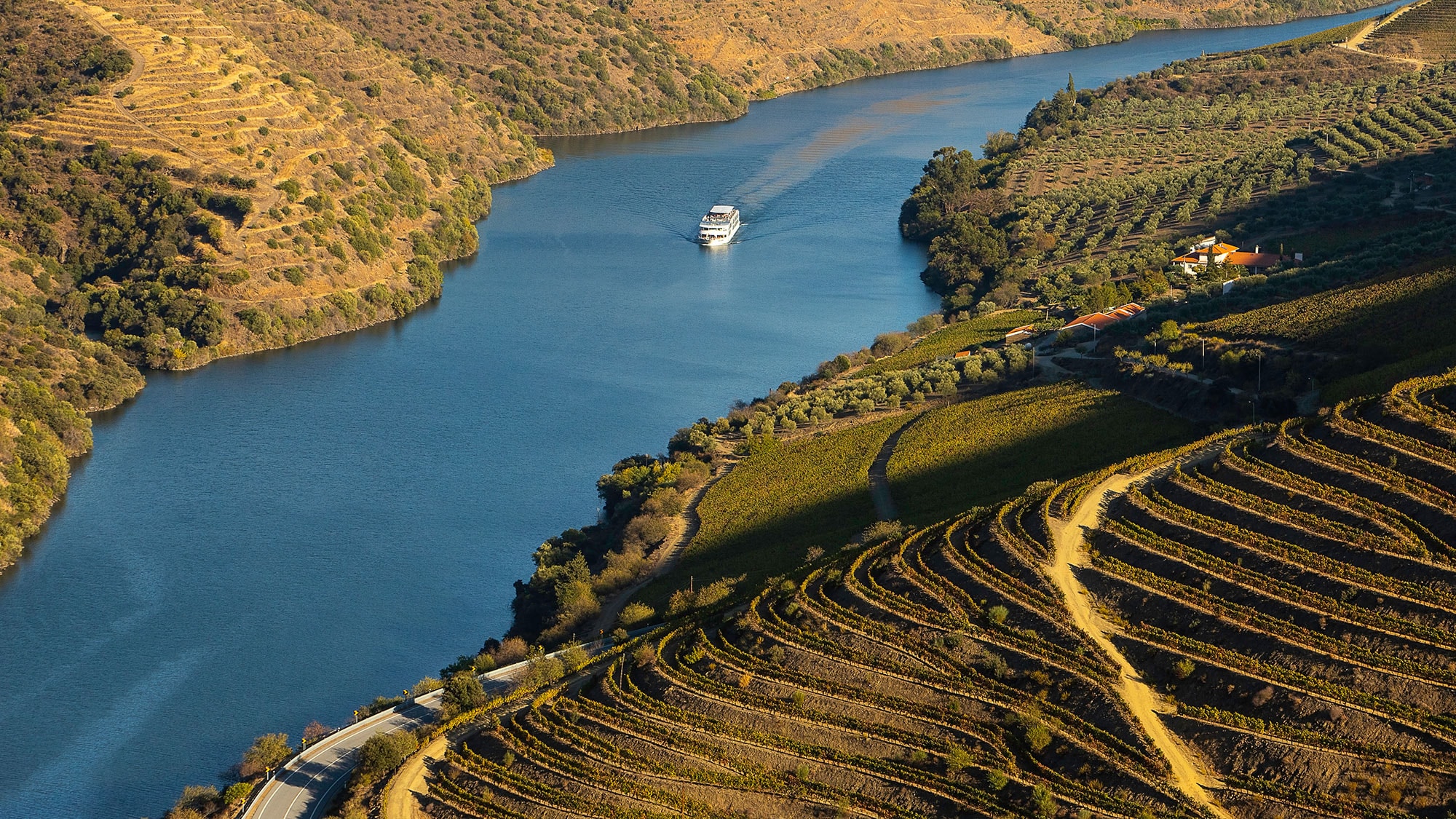 Le Douro serpente à travers le paysage en formant de larges méandres