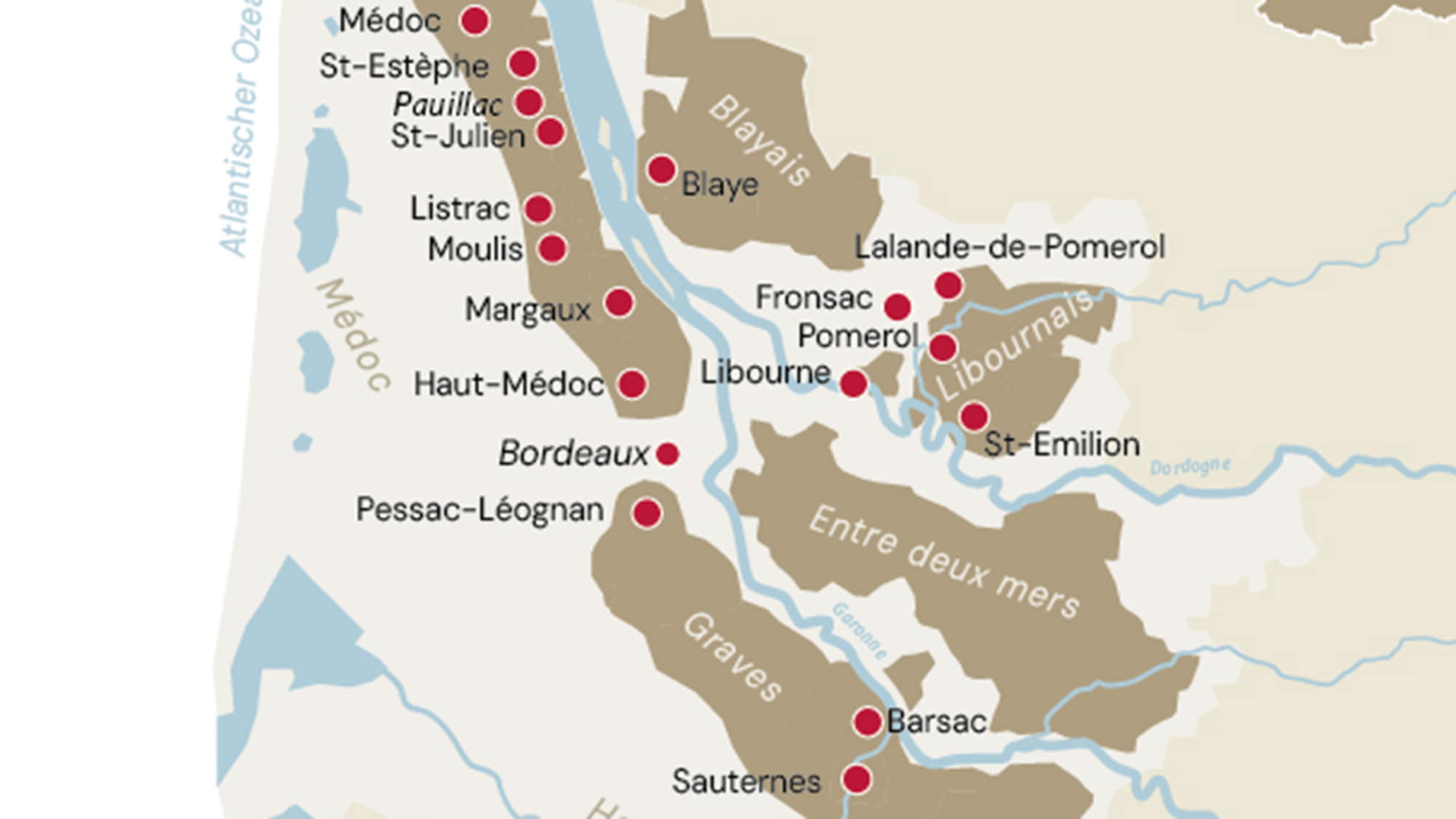 Carte des appellations de Bordeaux